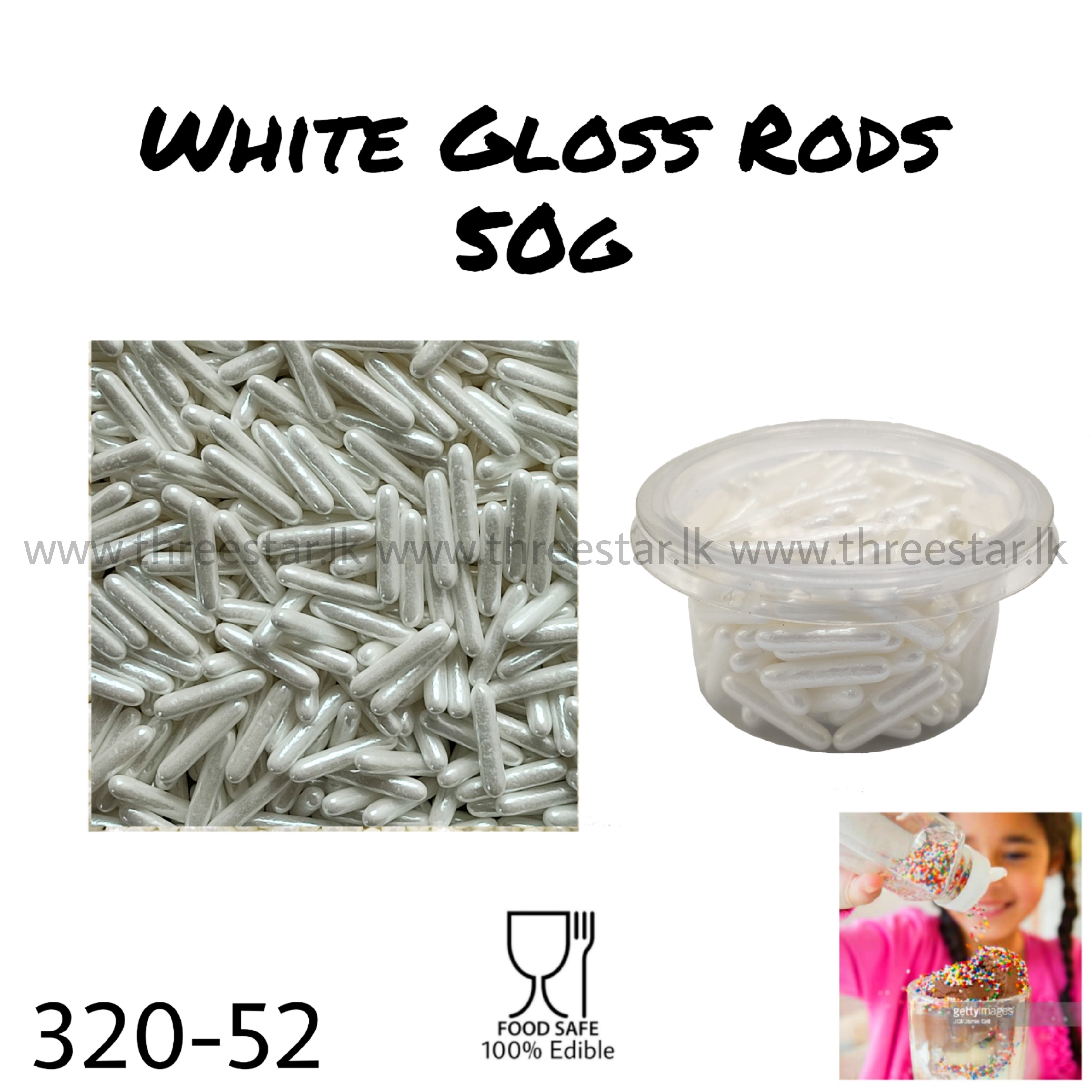 2cm White Gloss Rods 50g